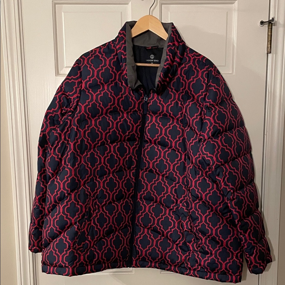 Lands End Pink Navy Puffer Jacket